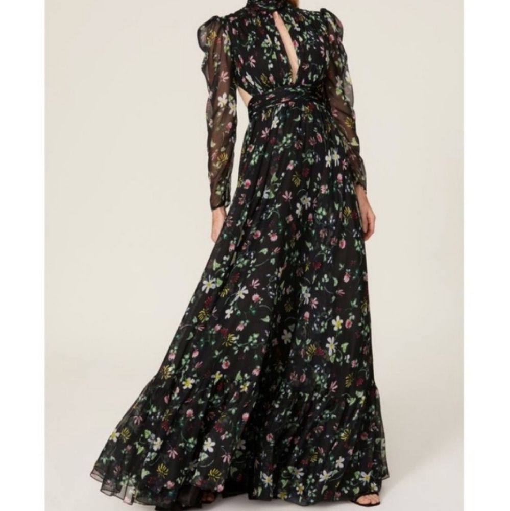 Mac Duggal Floral Chiffon Cutout Long Sleeve Gown altered